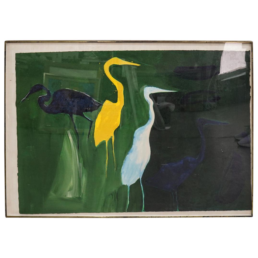 Arlene Slavin (American b. 1942) "Greenwood Herons" Mixed Media on Paper (1 of 4)