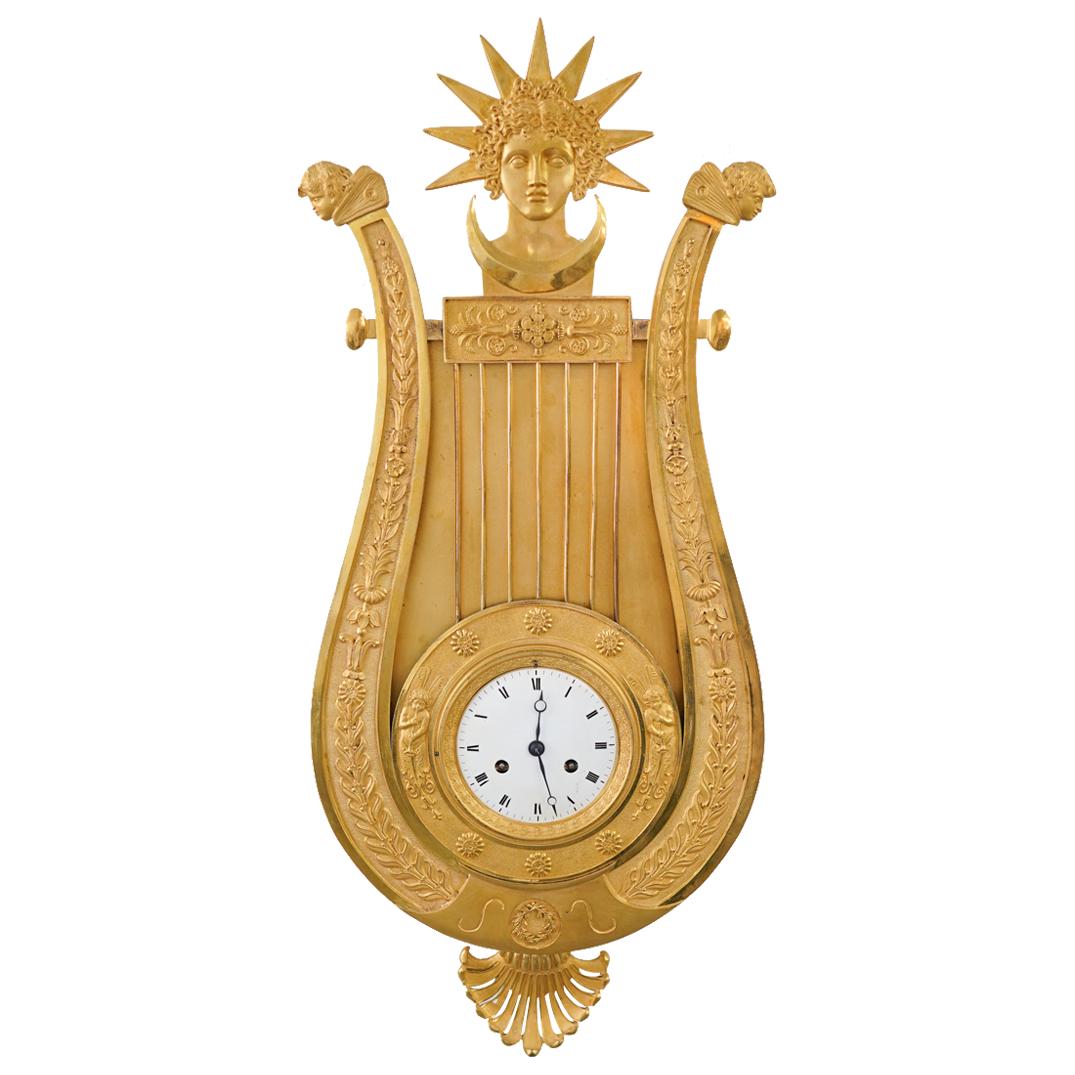 French Empire Wall Cartel Lyre Clock Attrib. Claude Galle (1 of 8)