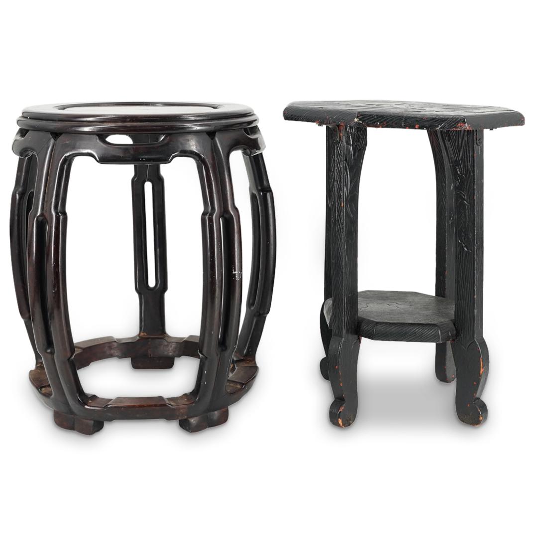 (2Pc) Chinese Carved Wood Pedestal Tables (1 of 8)