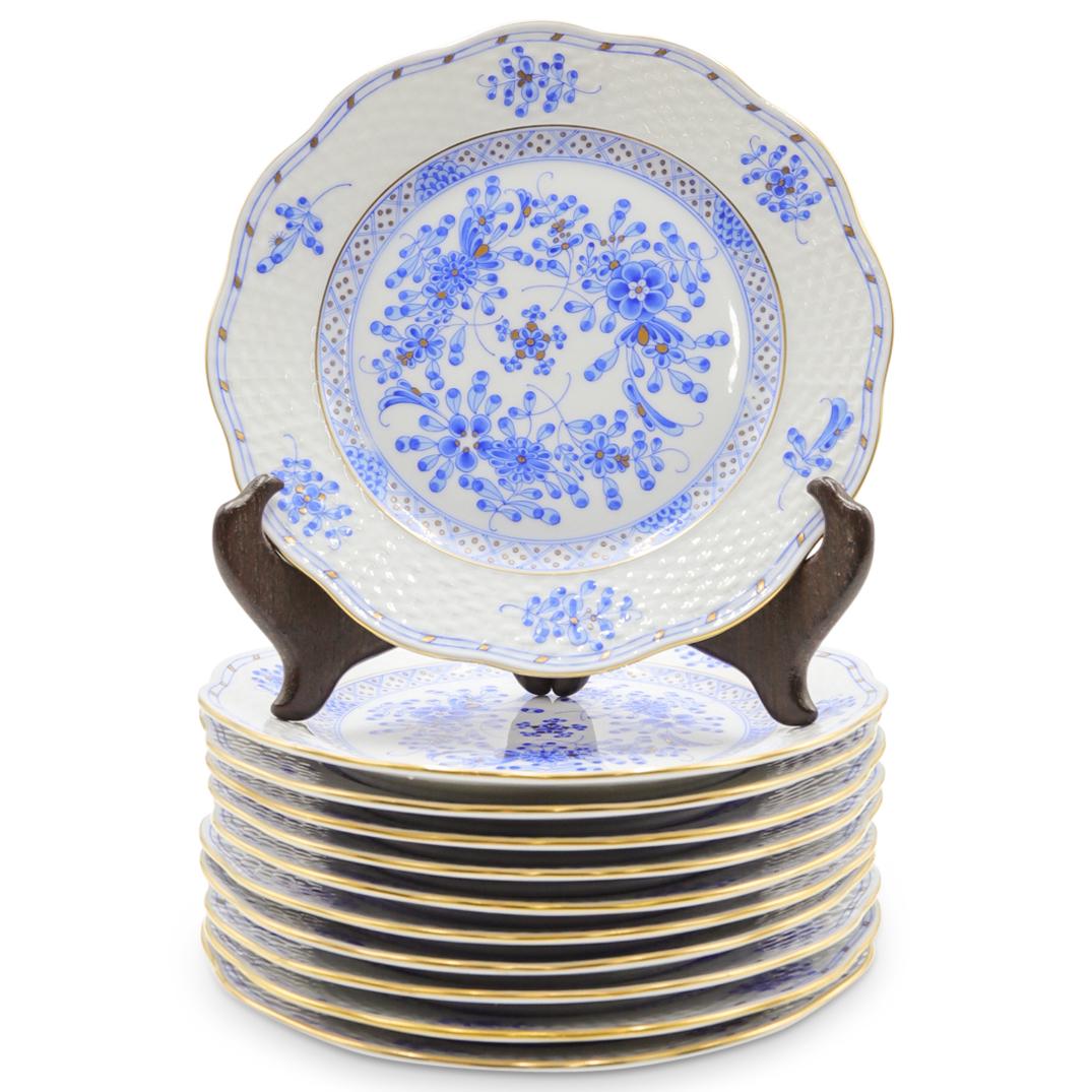 (11 Pc) Herend "waldstein Blue" Porcelain Dessert Plates