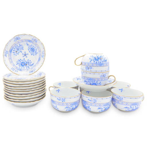 (20 Pc) Herend "waldstein Blue" Porcelain Tea Cups & Saucer Plates Set