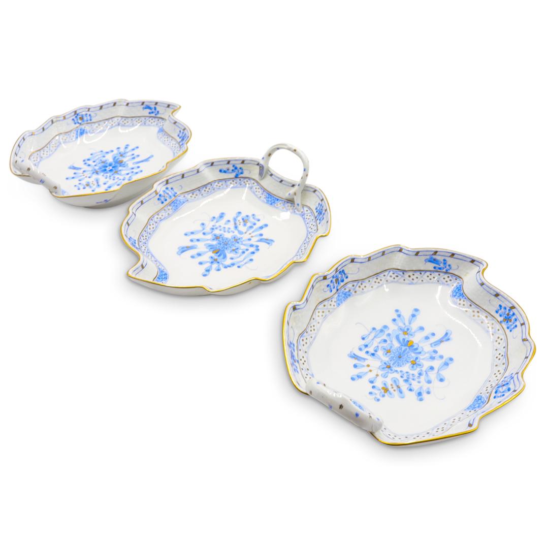(3 Pc) Herend Hungary "Waldstein Blue" Porcelain Leaf Dishes (1 of 8)