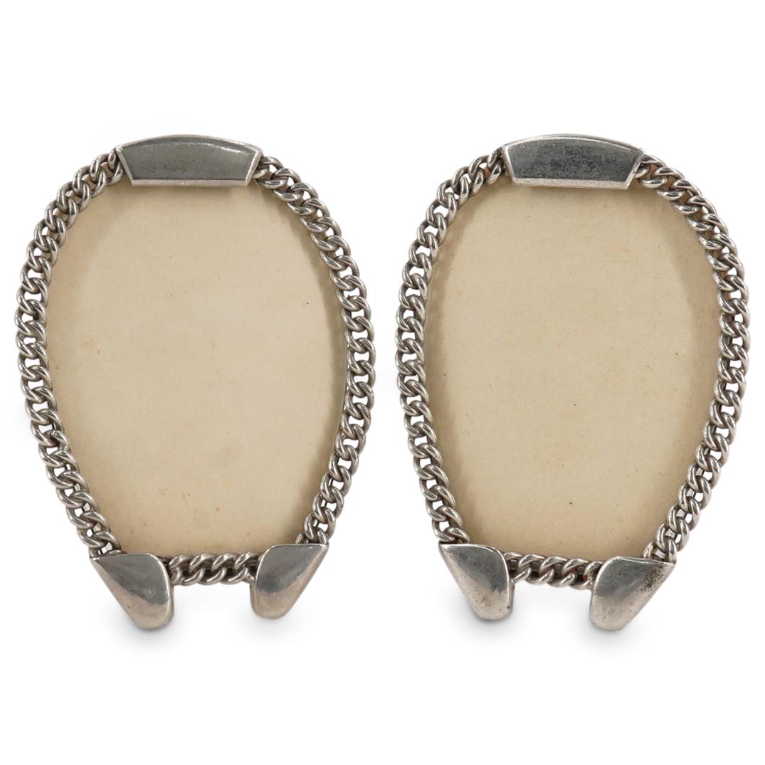Pair Of Hermes Style Silver Tone Chain Picture Frame (1 of 4)