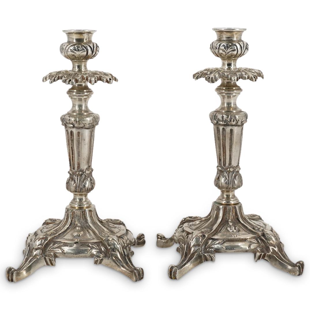 Pair Of French Silver Plated Bronze Candlesticks (1 of 6)