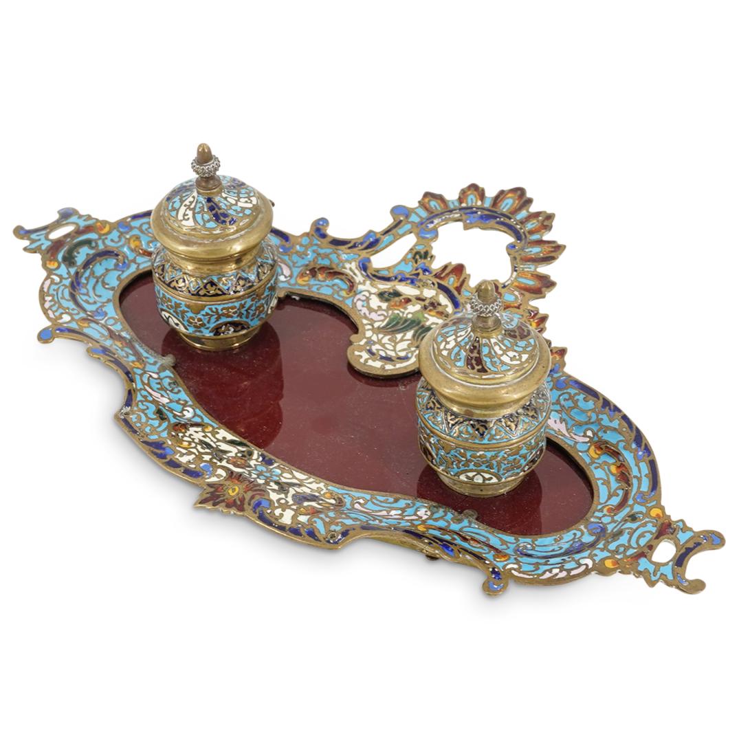Antique French Gilt Bronze Champleve Inkwell (1 of 8)