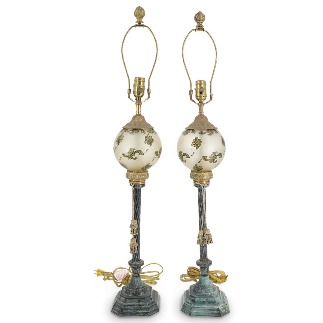 (2Pc) Pair of John Richard Victorian Style Glass & Metal Lamps (1 of 6)