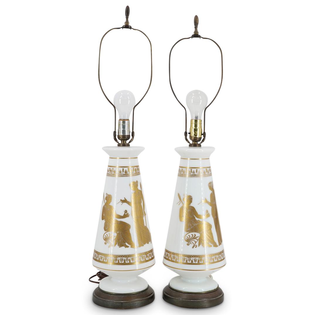 Warren Kessler Opaline Glass Gilt Neoclassical Lamps (1 of 7)