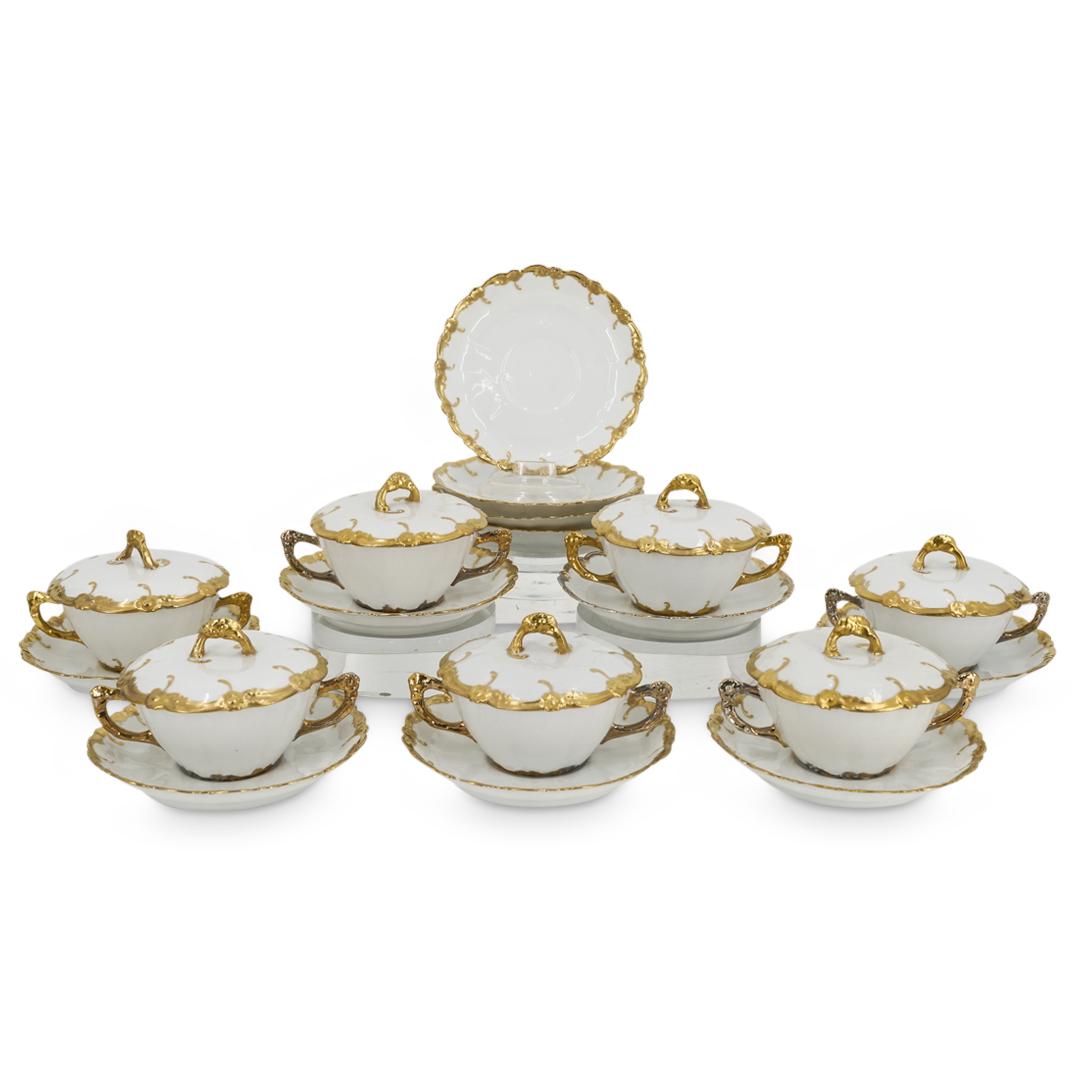 (18 Pc) Limoges Porcelain Lidded Tea Cups & Saucer Plates Set (1 of 9)