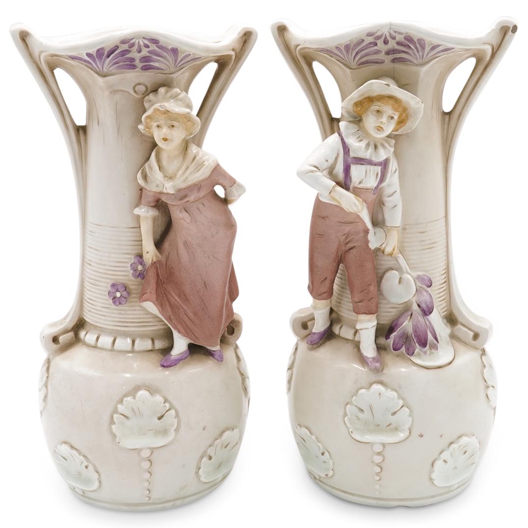 Pair Of Austrian Art Nouveau Figural Porcelain Vases (1 of 5)