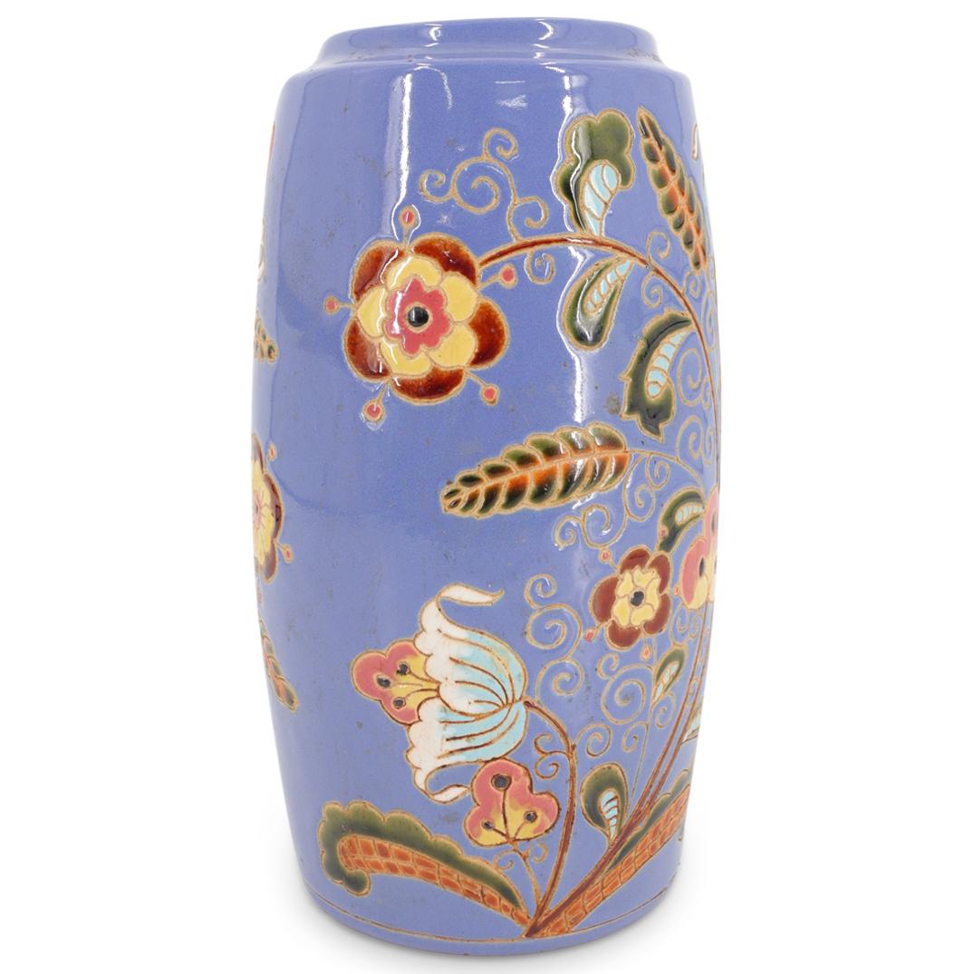 French Glazed Ceramic Oval Cylindrical Vase (1 of 5)
