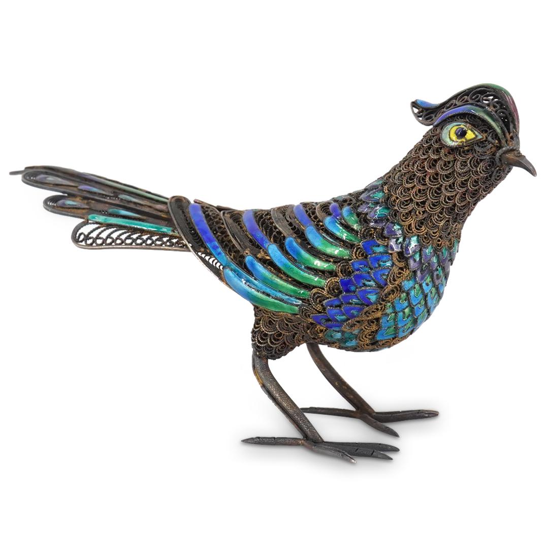 Antique Chinese Filigree Enamel Silver Plated Pheasant (1 of 4)