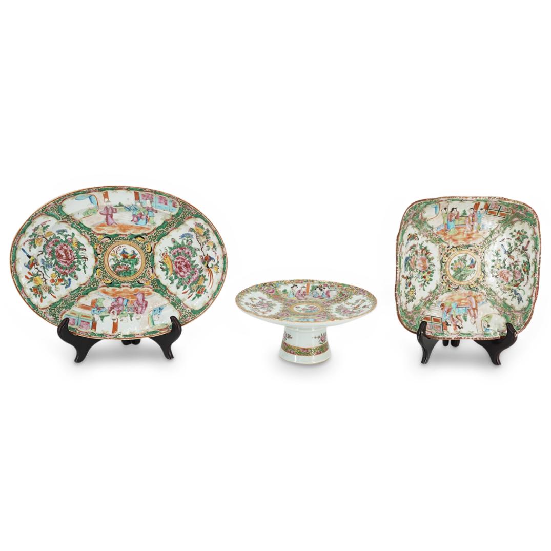 (3 Pc) Vintage Chinese Rose Medallion Porcelain Dish Set (1 of 7)