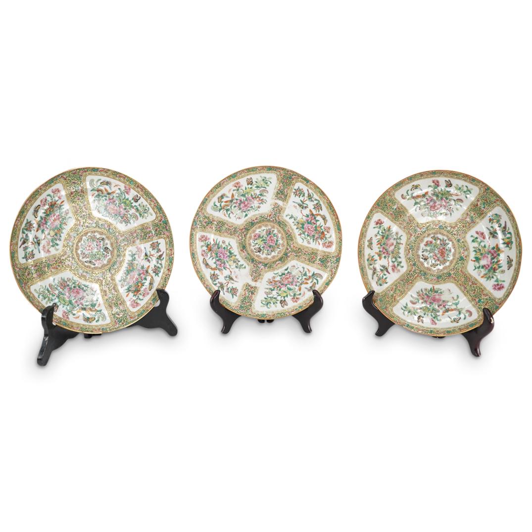 (3 Pc) Vintage Chinese Rose Medallion Porcelain Plates (1 of 5)