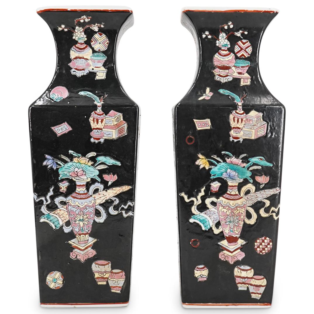 Pair Of Chinese Famille Noir Porcelain Vases (1 of 6)