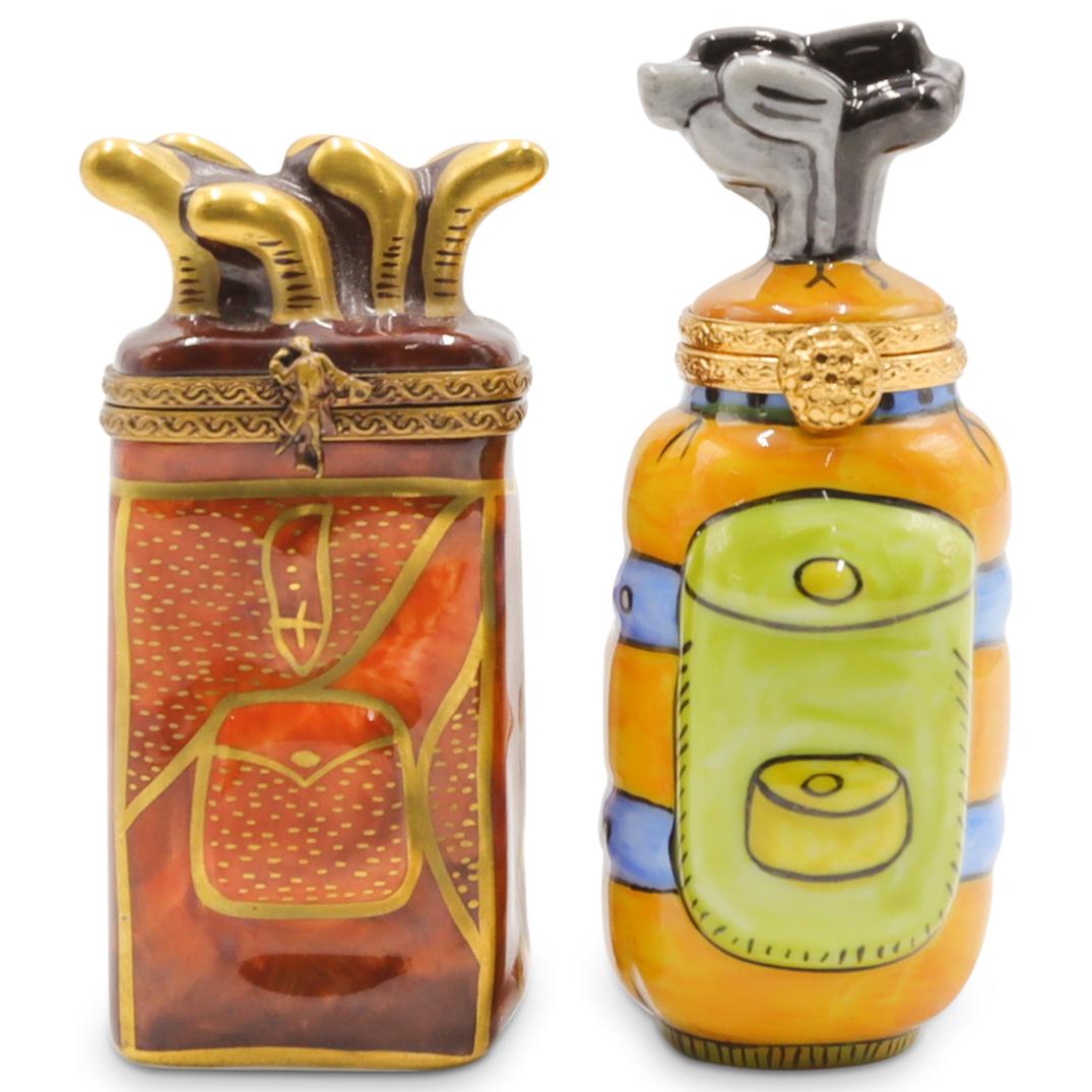 (2 Pc) Limoges Porcelain Golf-Themed Trinket Box Set (1 of 5)