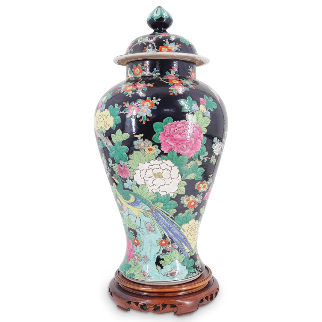 Vintage Chinese Famille Noir Lidded Porcelain Urn On Stand (1 of 6)
