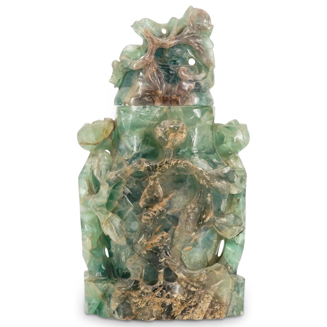 Antique Chinese Carved Green Quartz Lidded Urn (1 of 8)