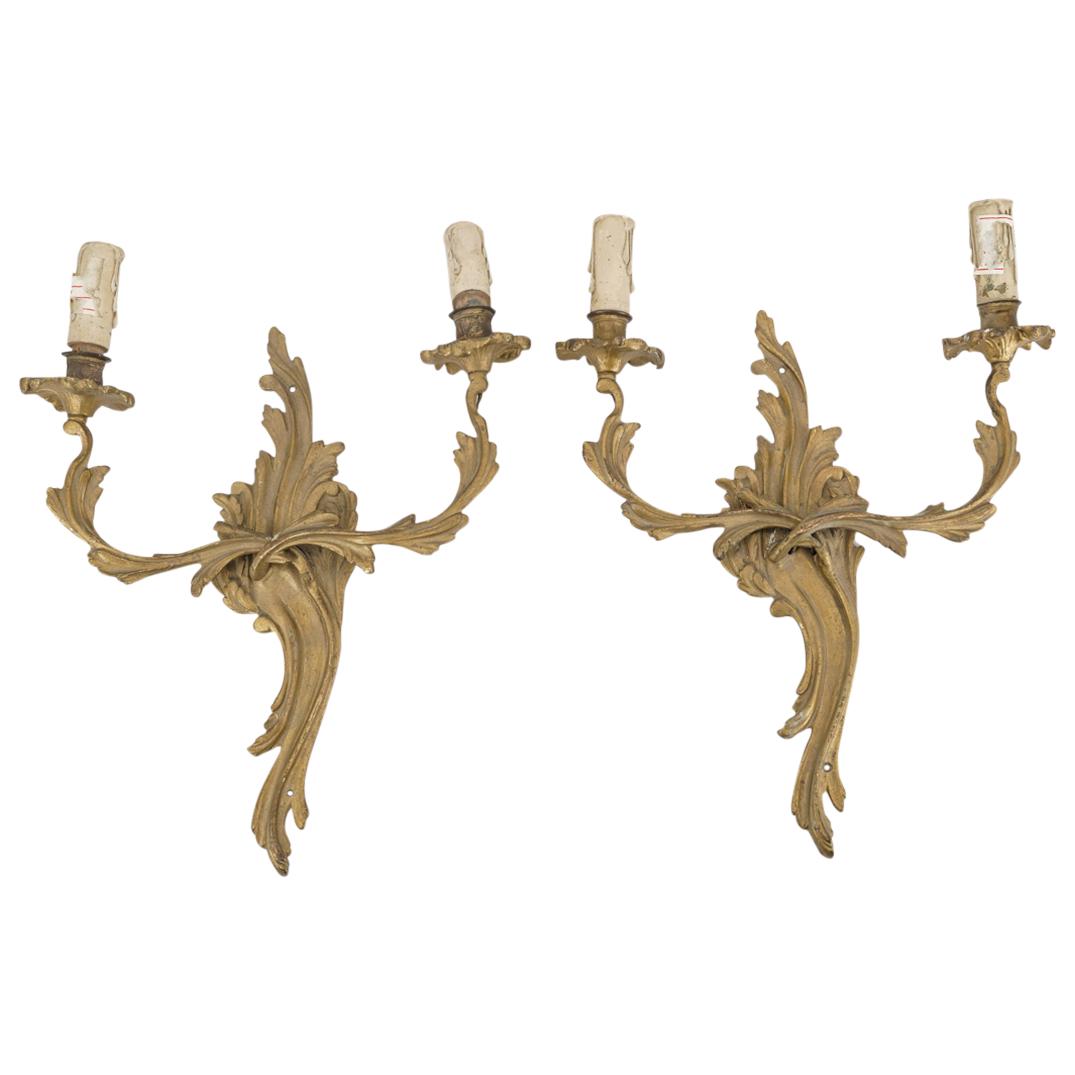 Pair Of Antique French Gilt Bronze Two Arm Wall Sconces (1 of 5)