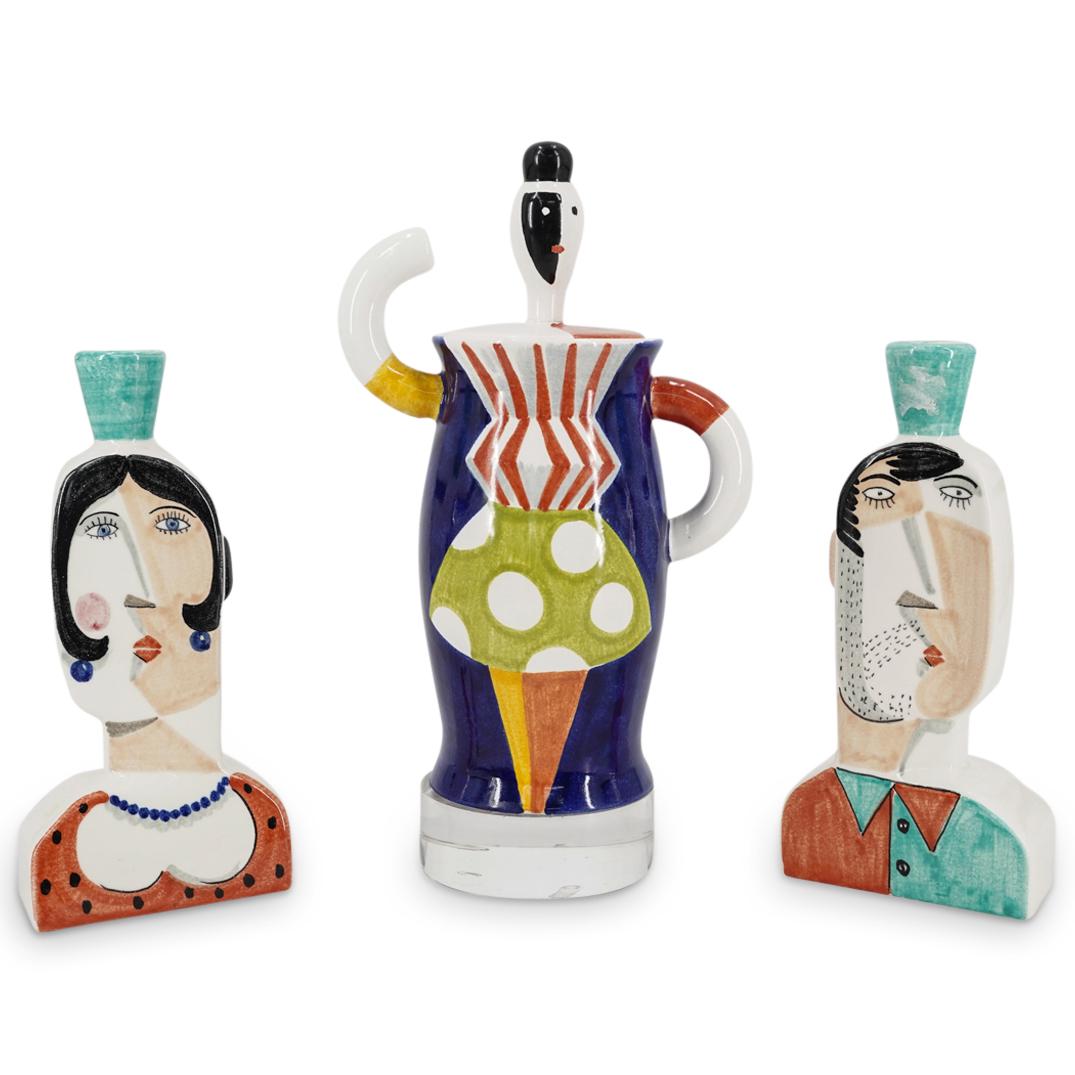 (3 Pc) Signed Benilach Spanish Porcelain Figural Vases And Jar (1 of 15)