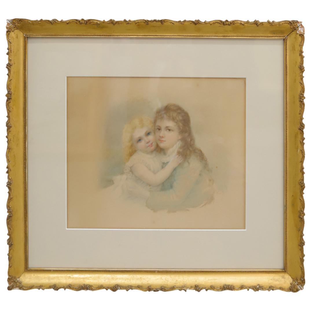 Signed Watercolor Painting Of Two Girls Embracing (1 of 3)