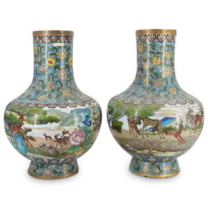 Pair of Large Chinese Cloisonne Deer Vases