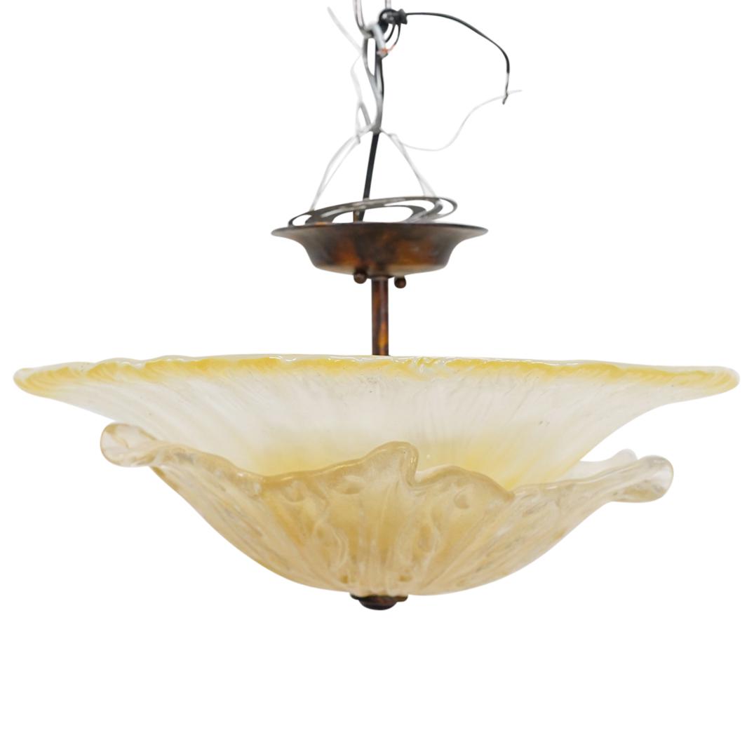 Attr. Barovier & Toso Murano Glass Chandelier: DESCRIPTION: Attributed to Barovier and Toso; Murano glass chandelier composed of two tiers with textured petal designs and imbued with gold fleck throughout the lower tier. CIRCA: 20th Century ORIGIN