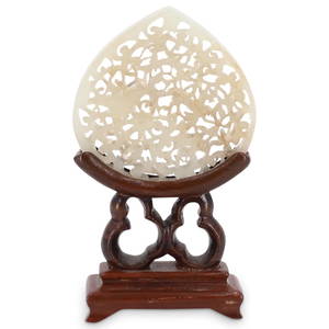 Chinese White Jade Carving on Stand