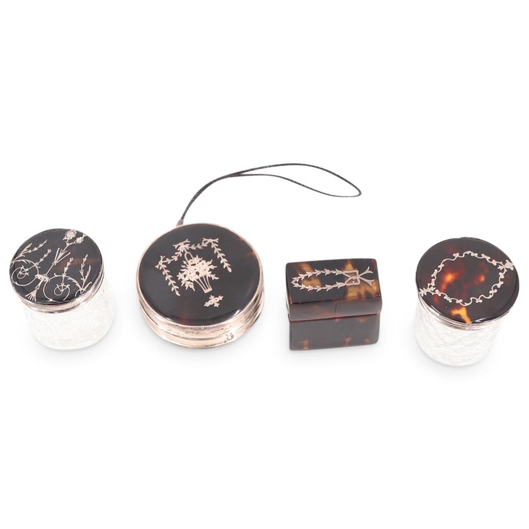 (4Pc) Tortoise & Silver Compact Case & Vanity Jars (1 of 8)