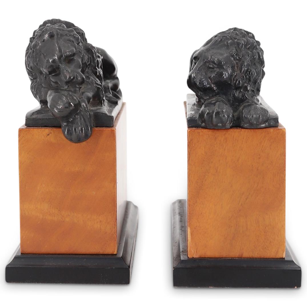 "The Canova Lions" Bronze & Wood Bookend Statues (1 of 6)