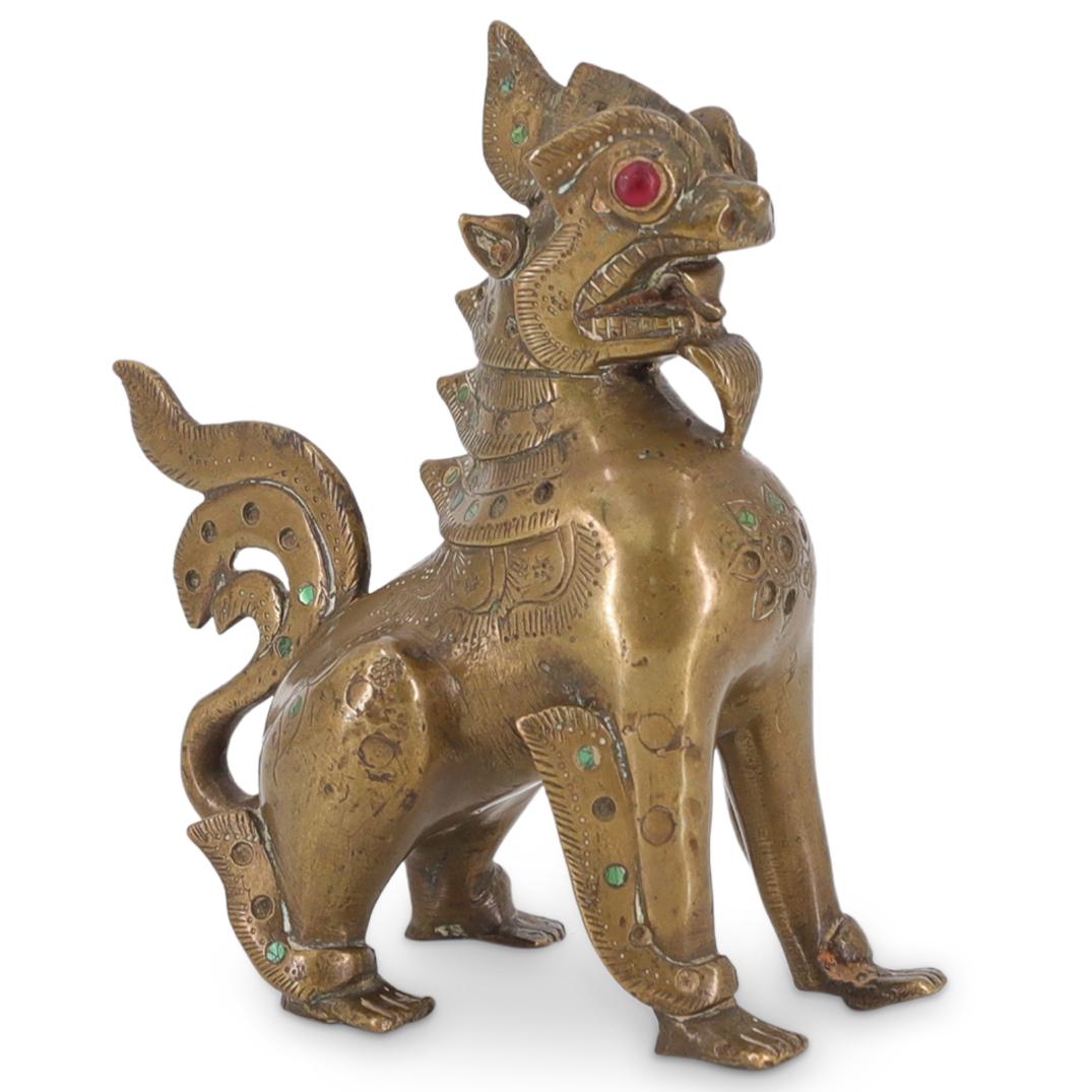 Antique Southeast Asian Bronze Guardian Lion W/ Mica Insets (1 of 6)