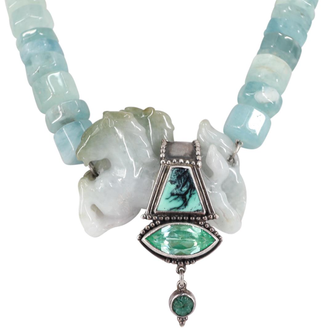 Vintage Designer Jadeite And Sterling Silver Horse Necklace (1 of 4)