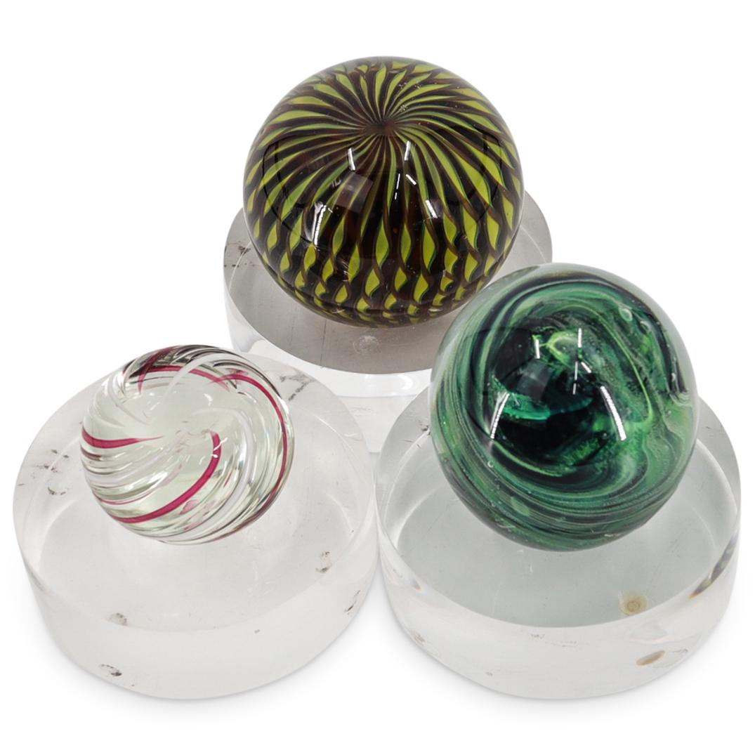 (3 Pc) Abstract Art Glass Paperweights Grouping Set (1 of 16)