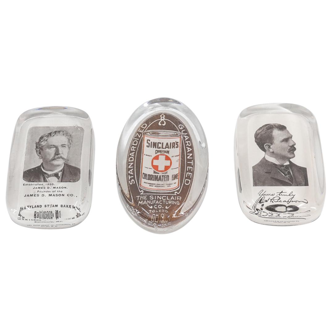 (3 Pc) Vintage Advertising Art Glass Paperweights (1 of 8)