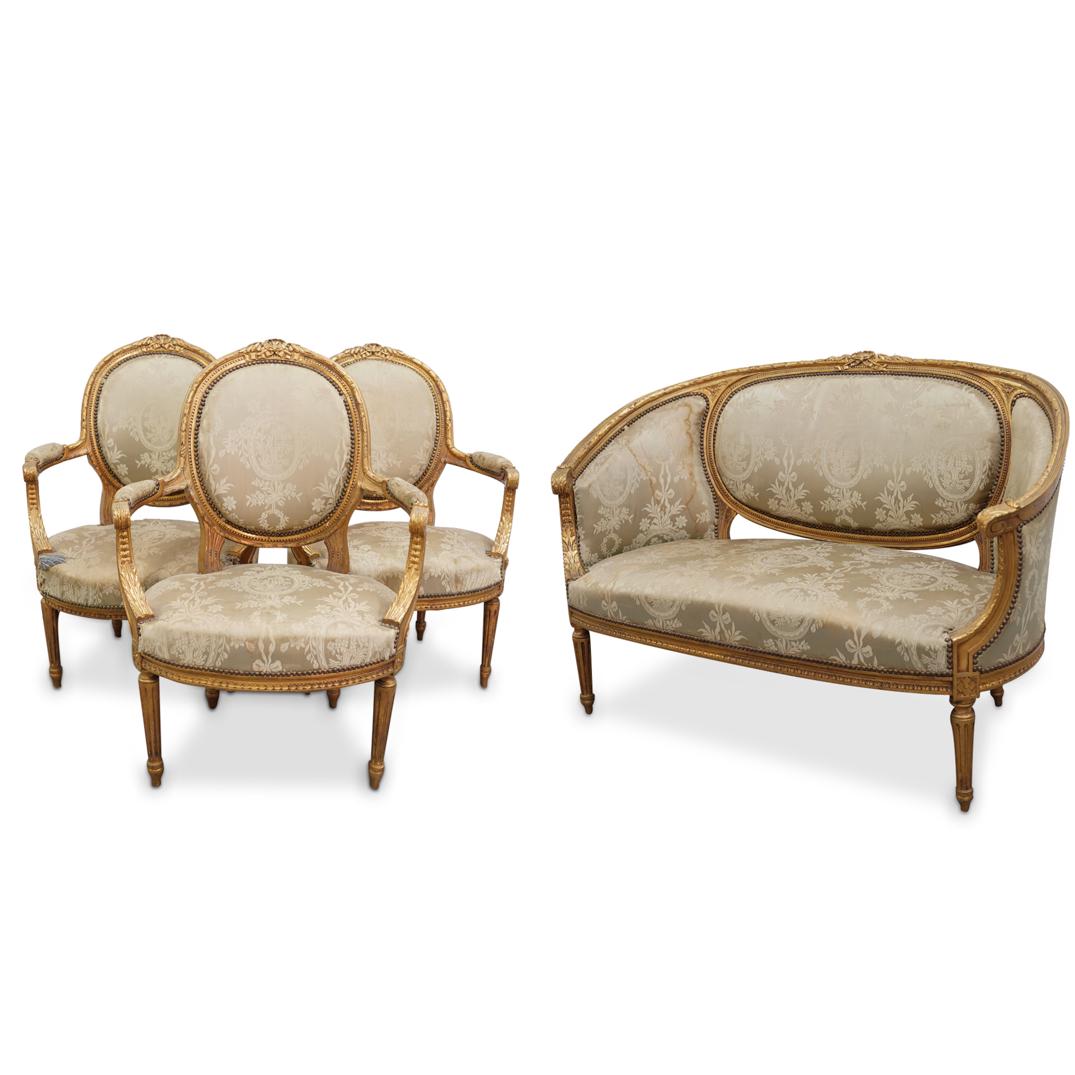 (4 Pc) Antique French Wooden Chairs And Loveseat (1 of 18)