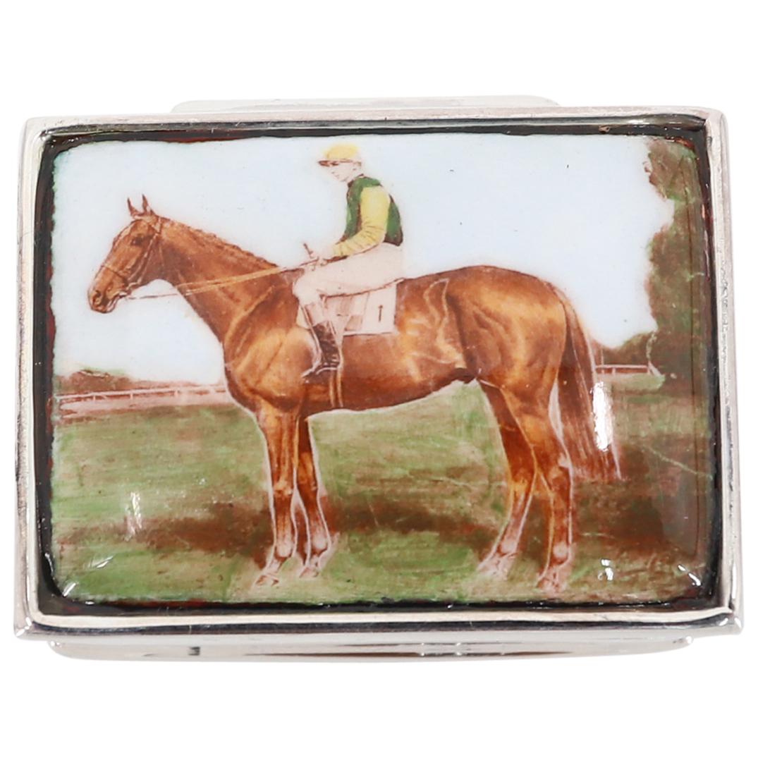 Sterling Silver "Race Horse" Enamel Pill Box (1 of 2)