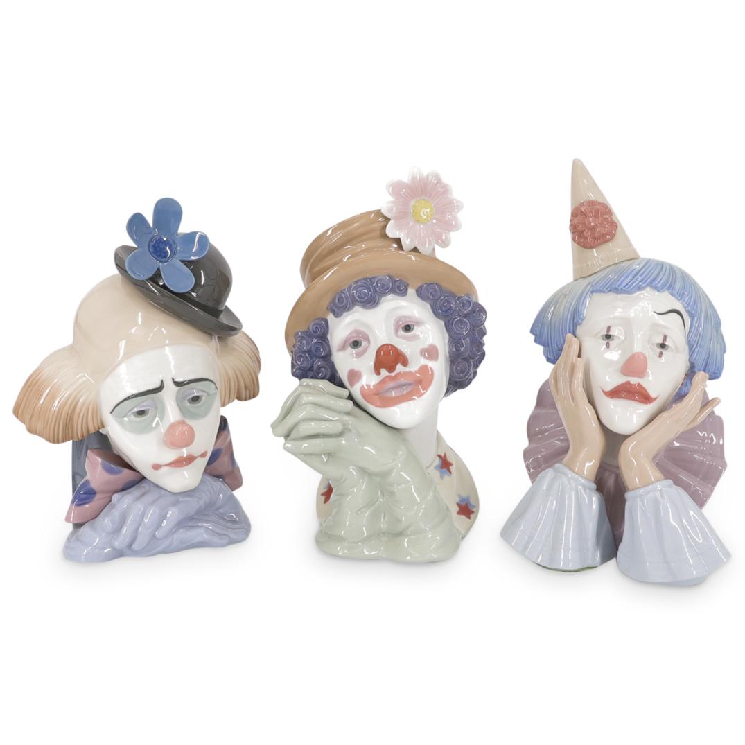 (3Pc) Lladro "Jester & Pensive Clown" Porcelain Sculptures (1 of 20)