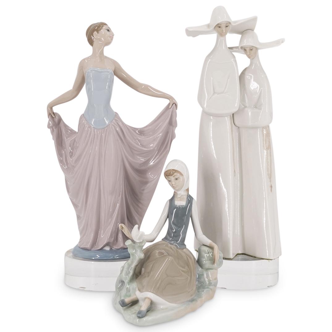 (3Pc) Lladro "Nuns, Dancer & Shepherdess with Dove" Porcelain Sculptures (1 of 6)