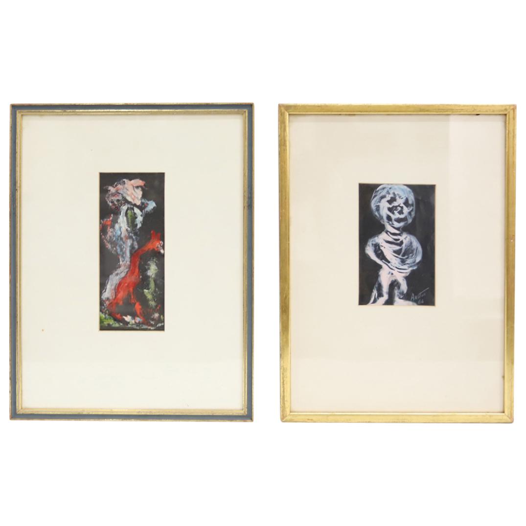 (2 Pc) J. James Akston (1898-1983) Mixed Media Paintings (1 of 3)