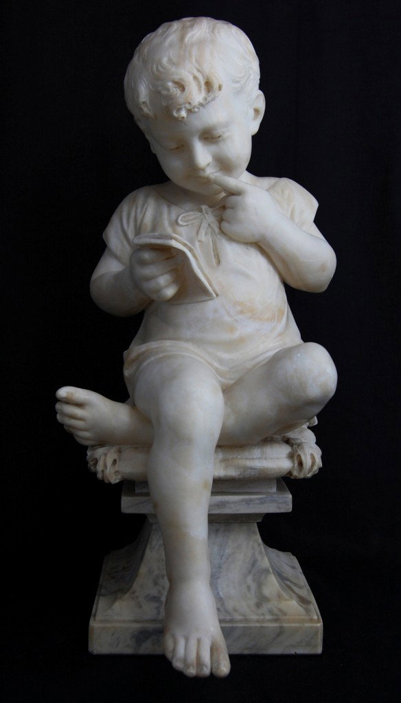 Alabaster statue. French: Alabaster statue of little boy on marble base. French. Circa 1930s. H:22.5 W:10"