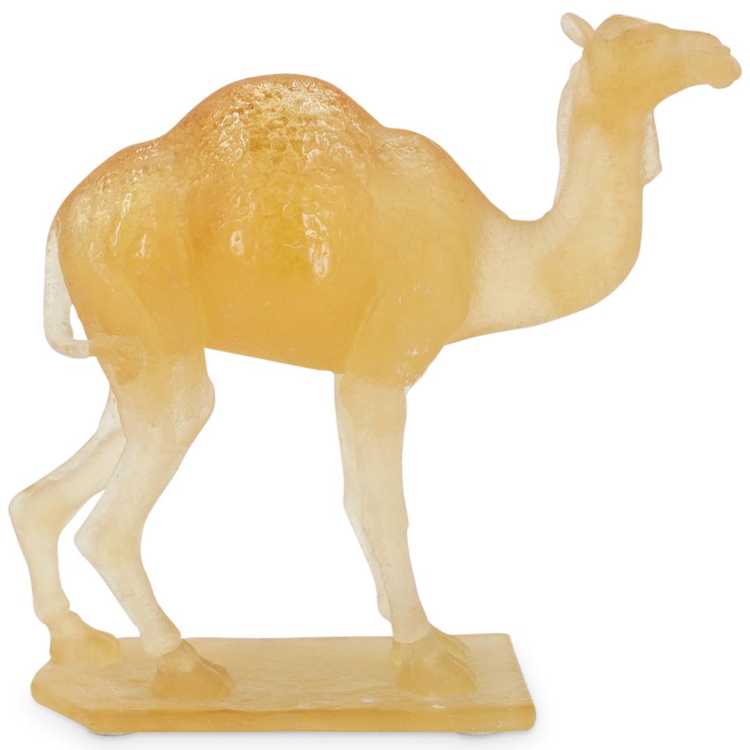 Daum Pate De Verre Camel Sculpture: DESCRIPTION: A Daum France Camel pate-de-verre glass sculpture. Designed in amber pate-de-verre glass. Original box and packaging. CIRCA: 20th Century ORIGIN: France DIMENSIONS: H: 10" W: 10" Have a s