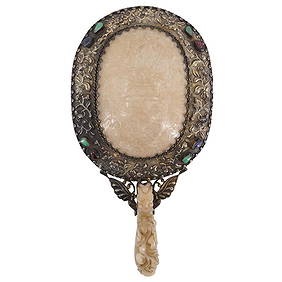 Chinese White Jade Silver & Semi-Precious Stone Mirror (1 of 9)
