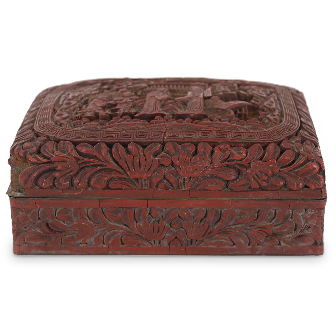 Antique Chinese Qing Dynasty Cinnabar Over Iron Lidded Box (1 of 5)