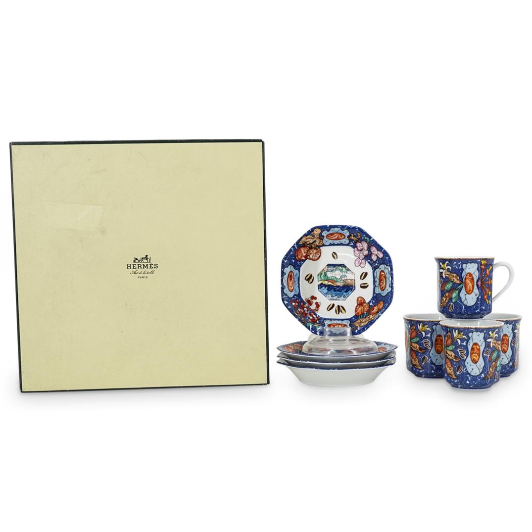 Hermes Limoges "Marqueterie" Porcelain Cups & Saucers Set (1 of 6)