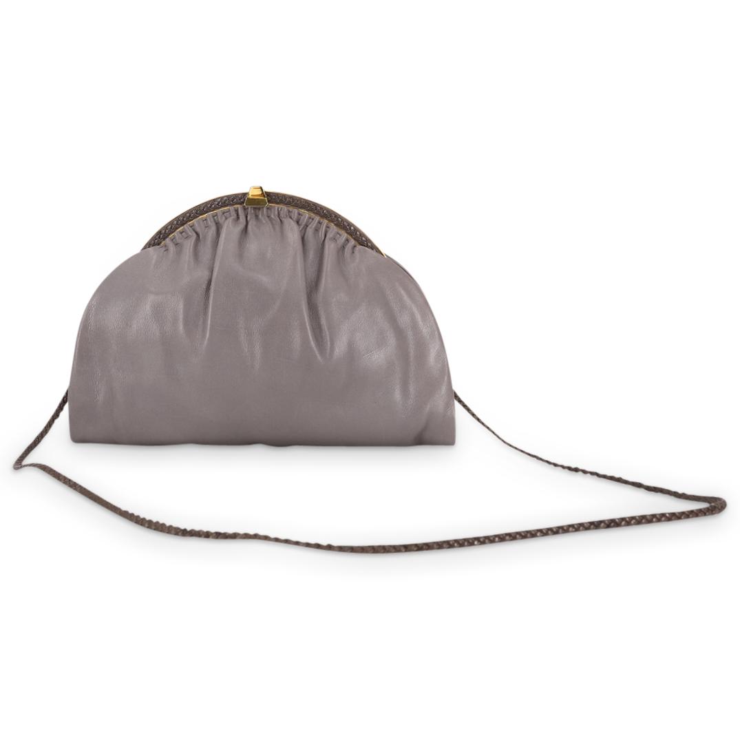 Vintage Cross Gray Leather Ladies Clasp Pouch Handbag (1 of 4)