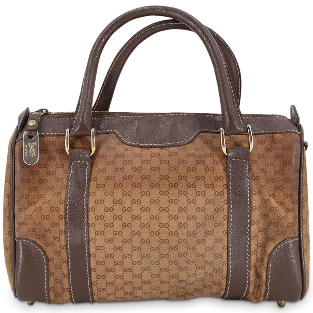 Vintage Brown GG Monogram Suede Leather Small Boston Handbag (1 of 7)