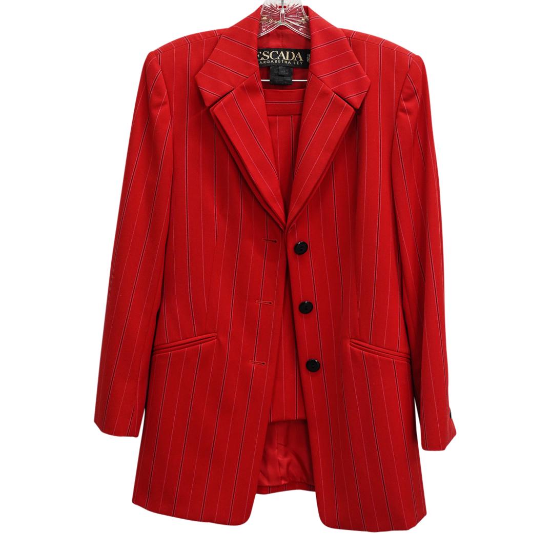 (2 Pc) 1980s Escada Red Striped Wool Suit Ensemble (1 of 9)