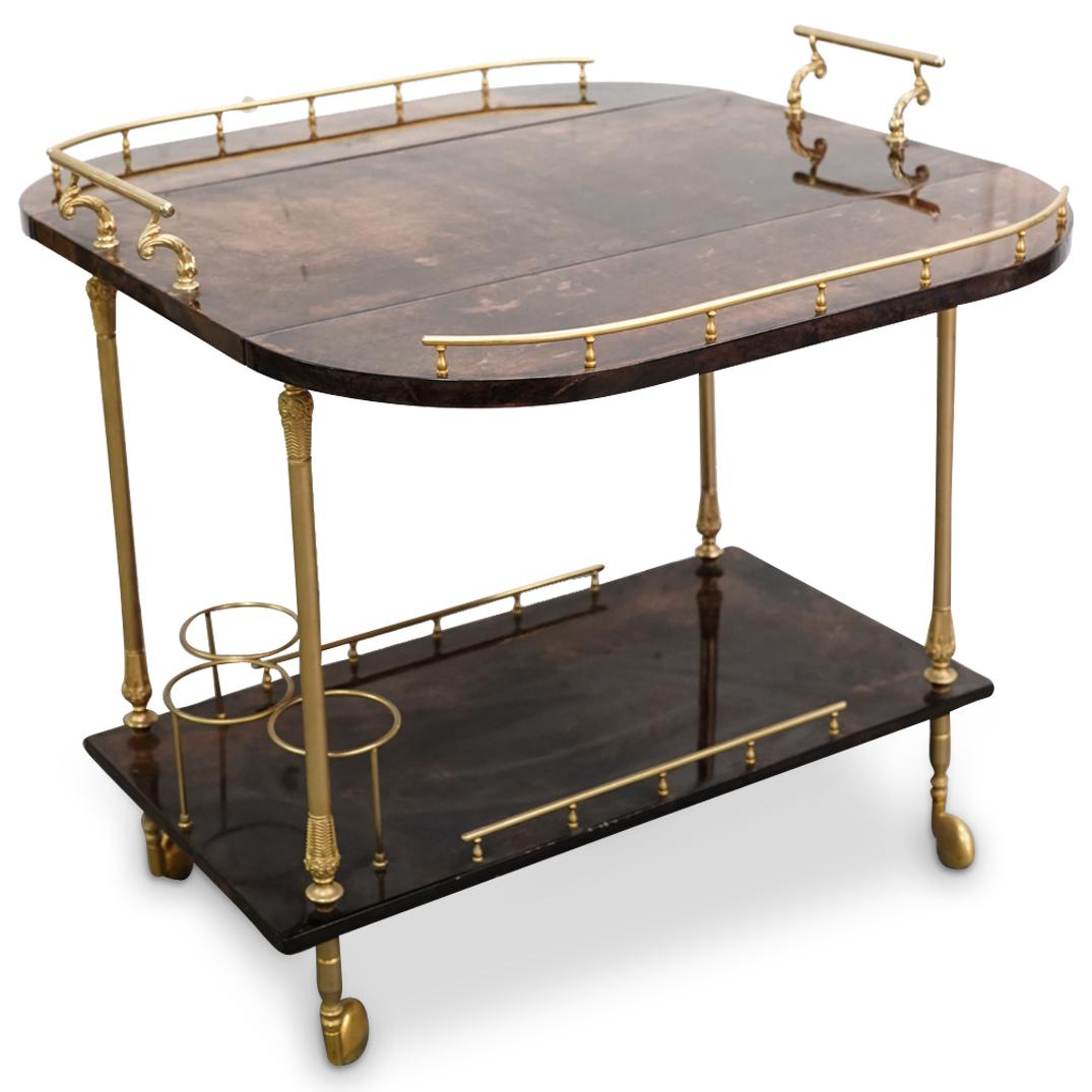 Mid Century Aldo Tura Lacquer Goatskin & Bronze Bar Cart (1 of 12)