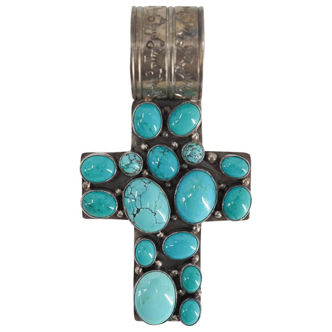Nakai Southwestern Sterling Silver & Turquoise Cross Pendant (1 of 3)