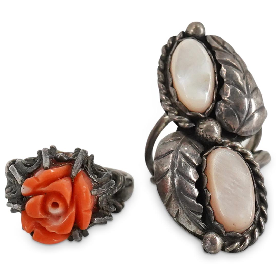 (2Pc) Navajo Sterling, Coral, & Opal, Rings (1 of 2)