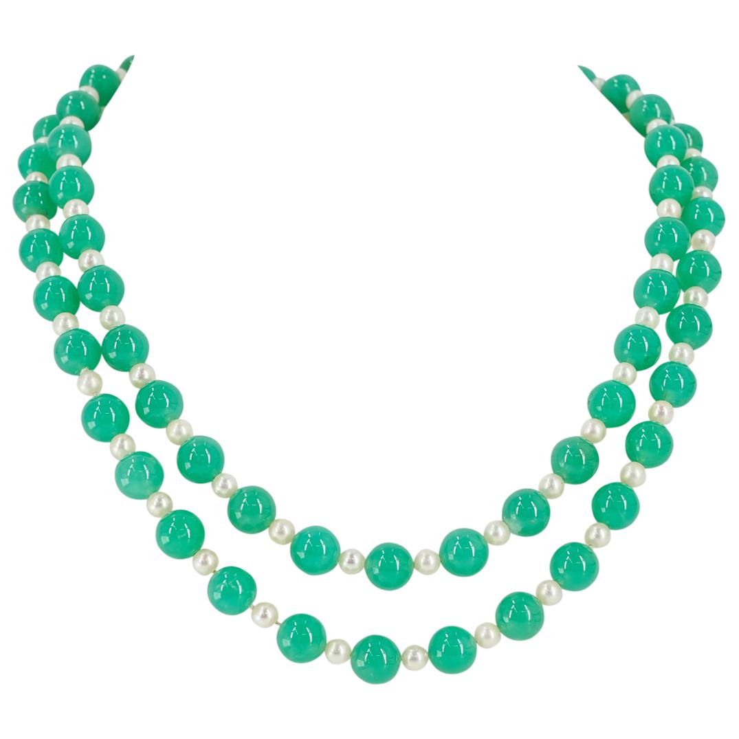Vintage Jade and Pearl Beaded Necklace (1 of 3)